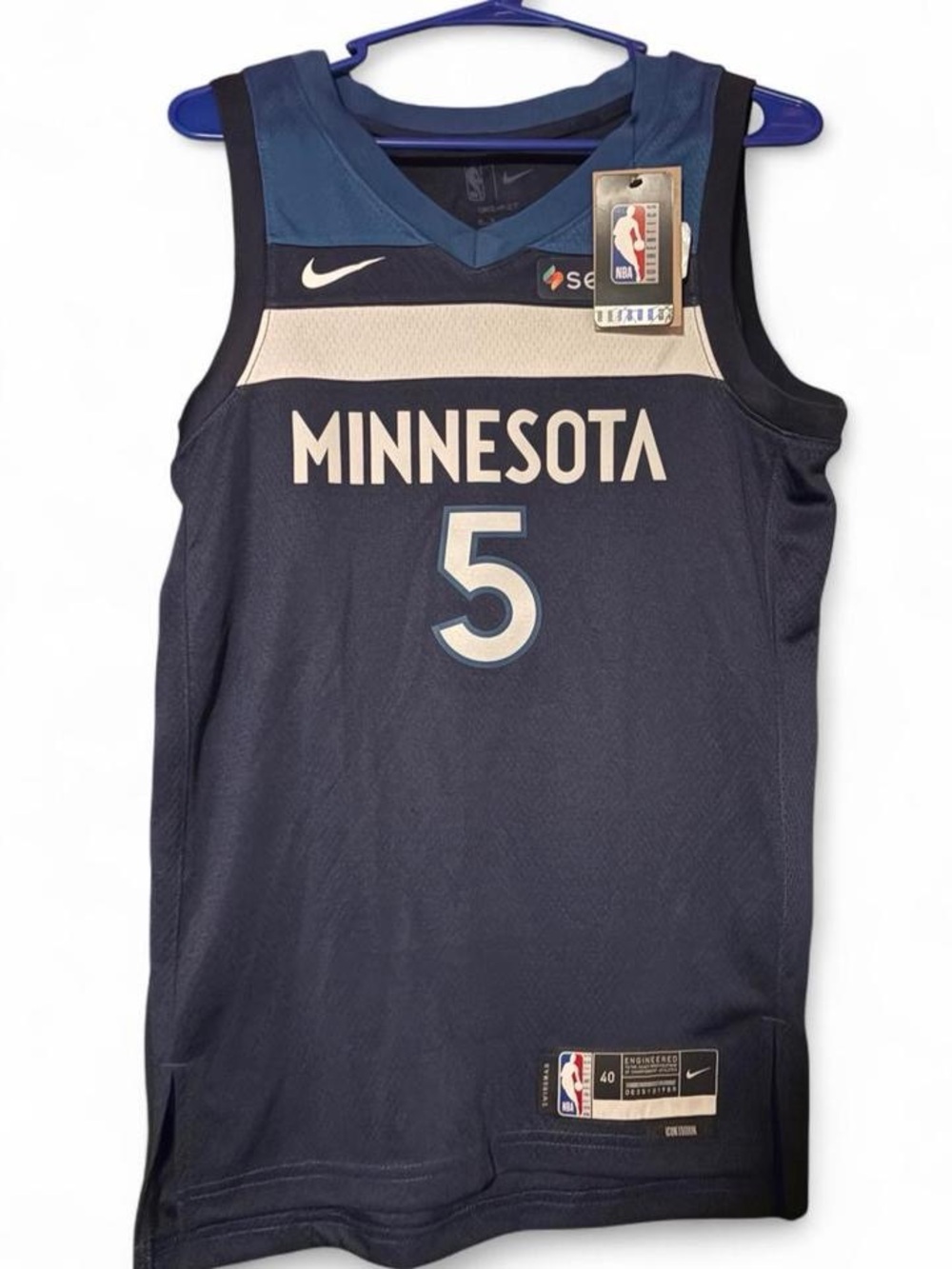 Nike Minnesota Timberwolves Navy and Cream #5 Basketball Jersey